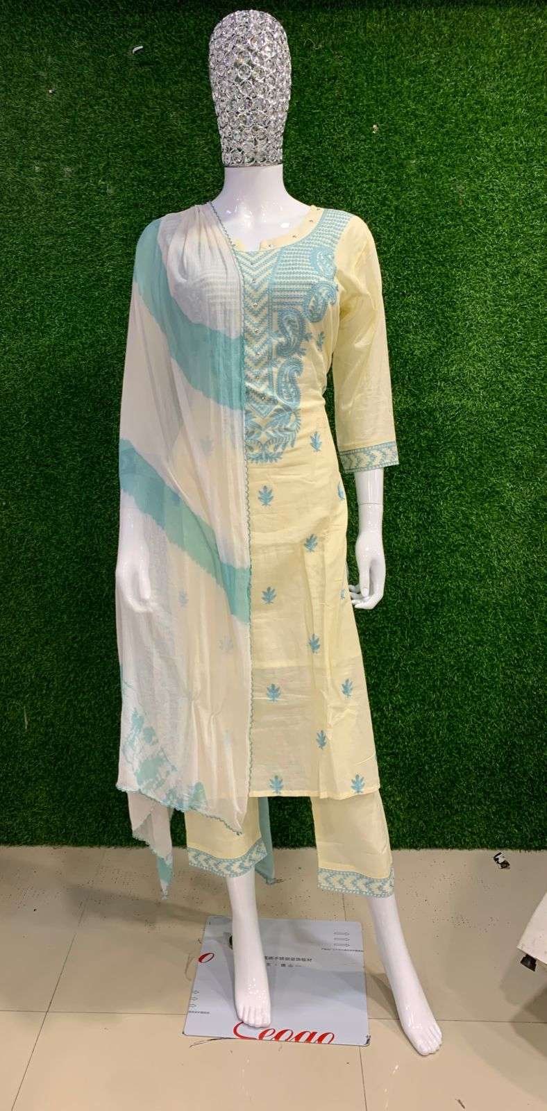 BEMITEX PRESENTS MULL COTTON FABRIC WITH HEAVY EMBROIDERY AND FULL INNER BASED READYMADE 3 PIECE SUIT COMBO WHOLESALE SHOP IN SURAT